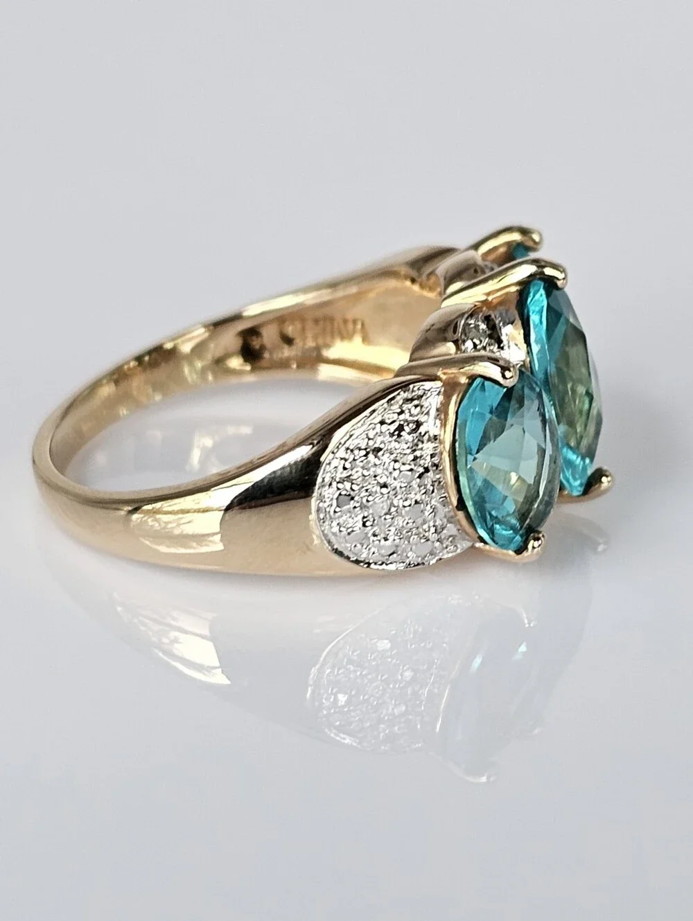 Vintage Lab Created Caribbean Tourmaline Ring 18k Yellow Gold Vermeil Size 8!